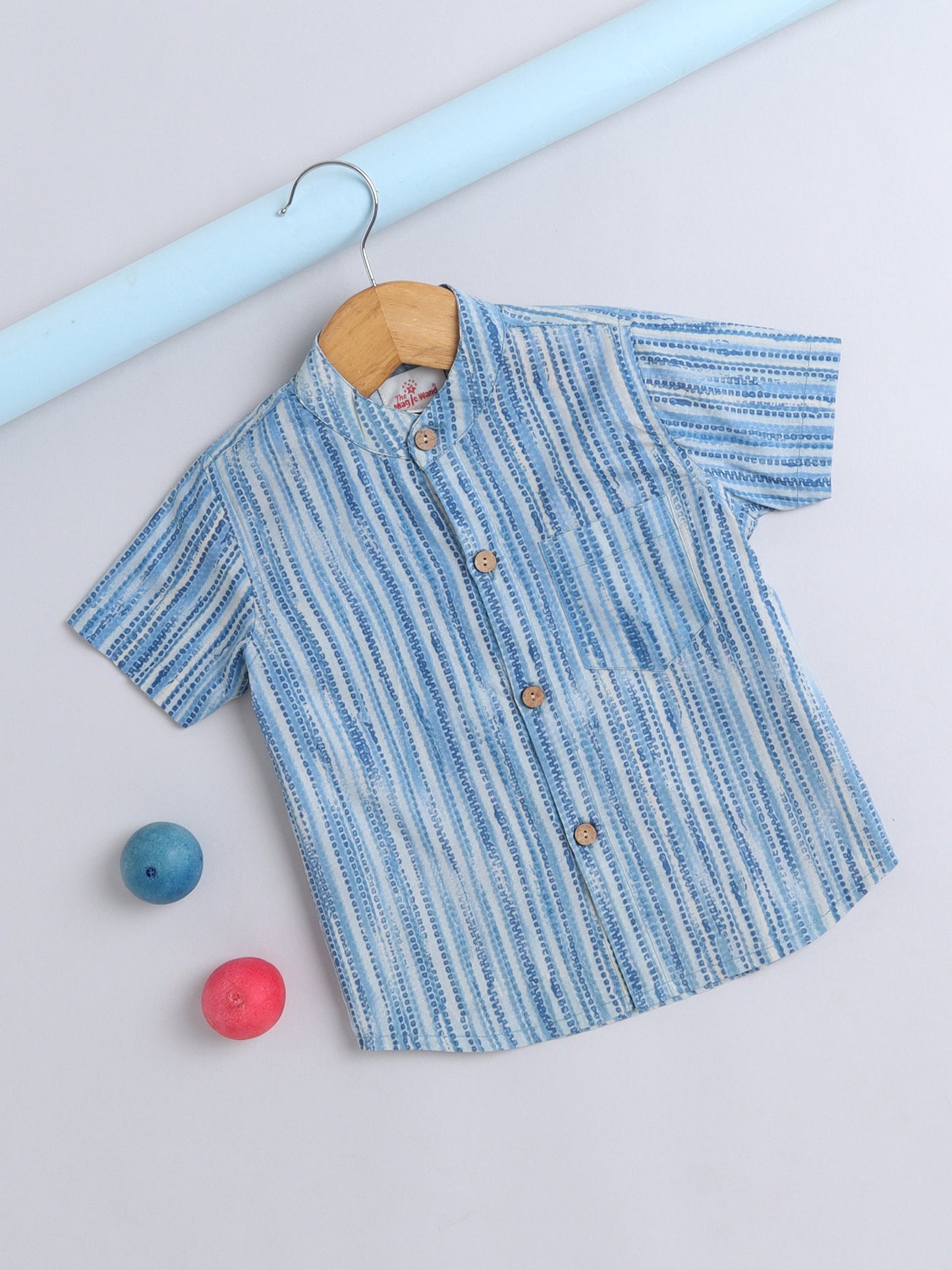 Half Sleeve Stripe Printed Shirt - Blue