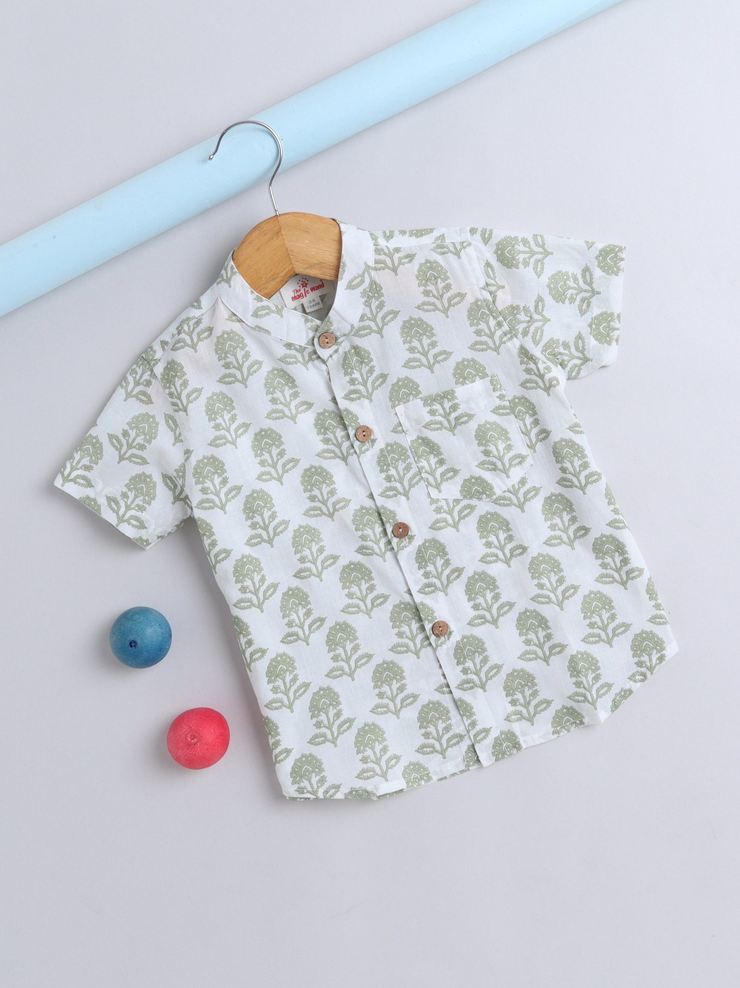 Half Sleeve Floral Motifs Printed Shirt - Green