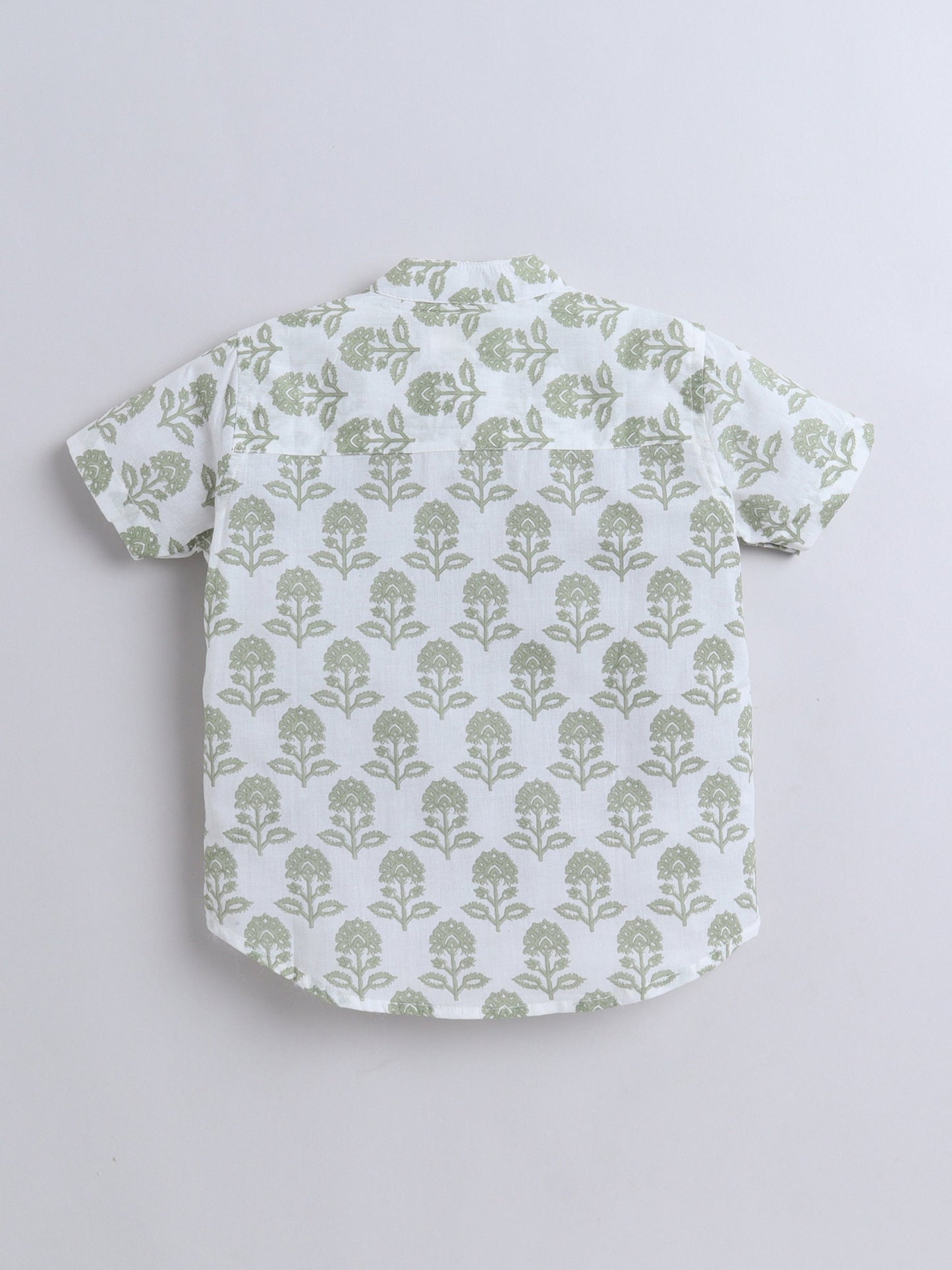 Half Sleeve Floral Motifs Printed Shirt - Green