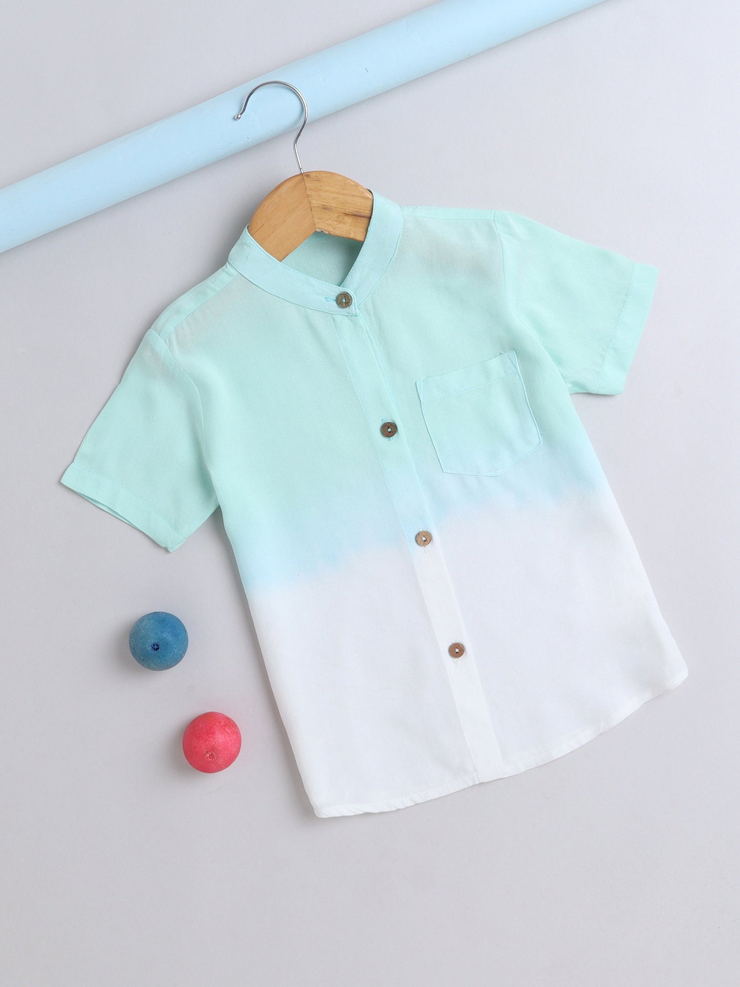 Rayon Half Sleeves Tie & Dye Shirt - Aqua Blue