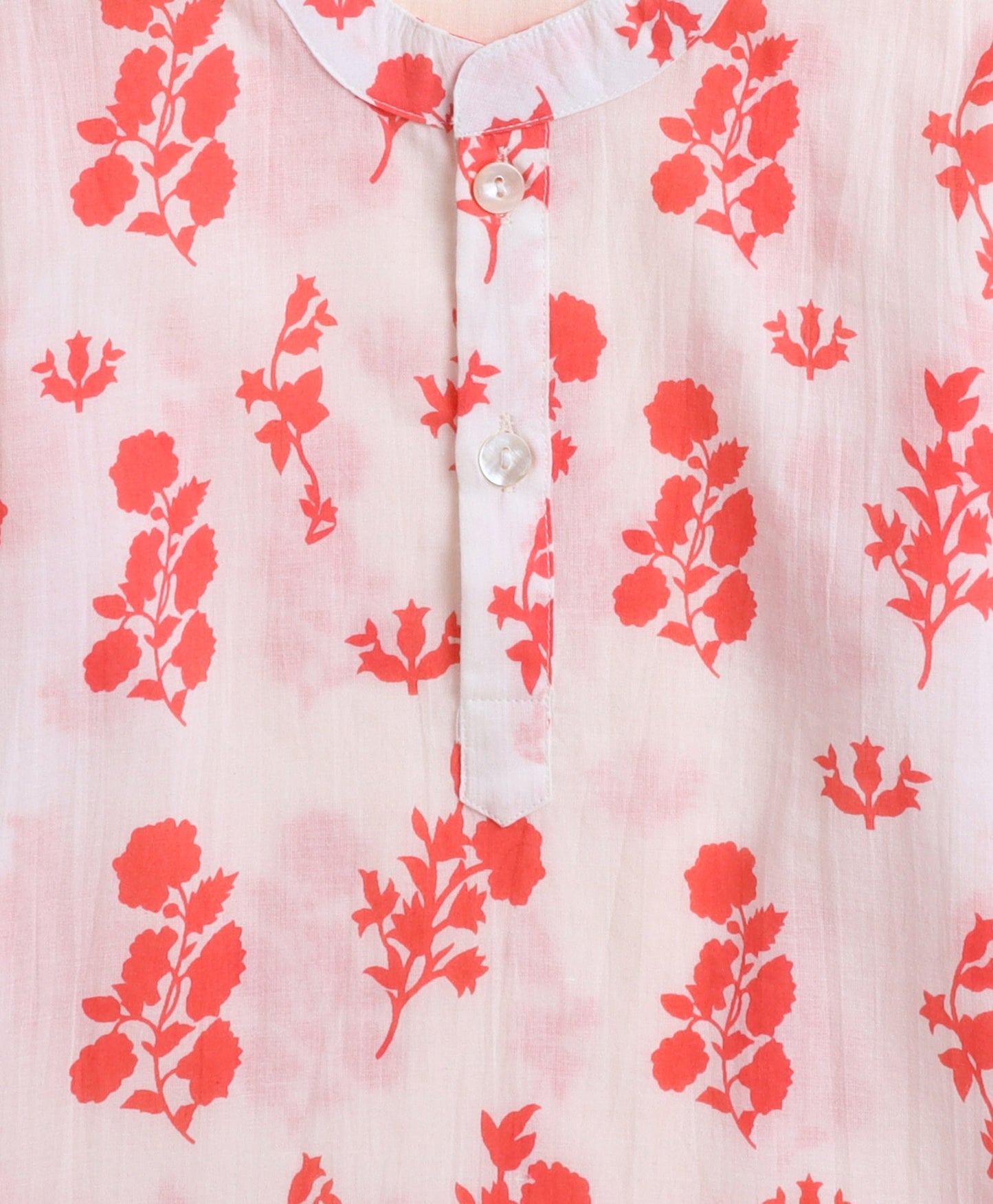 Cotton Floral Printed Full Sleeves Short Kurta-Peach