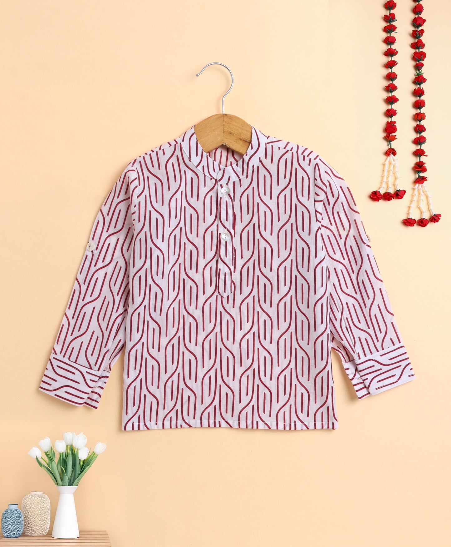 The Magic Wand Cotton All over Printed Full Sleeves Short Kurta-Wine