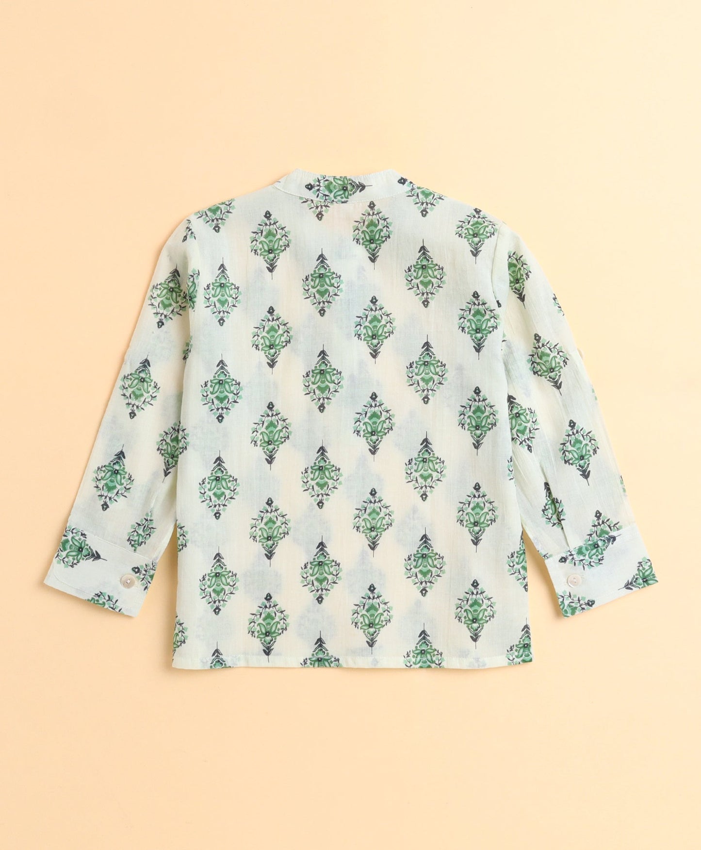 The Magic Wand Cotton Hand Block Printed Full Sleeves Short Kurta-Green