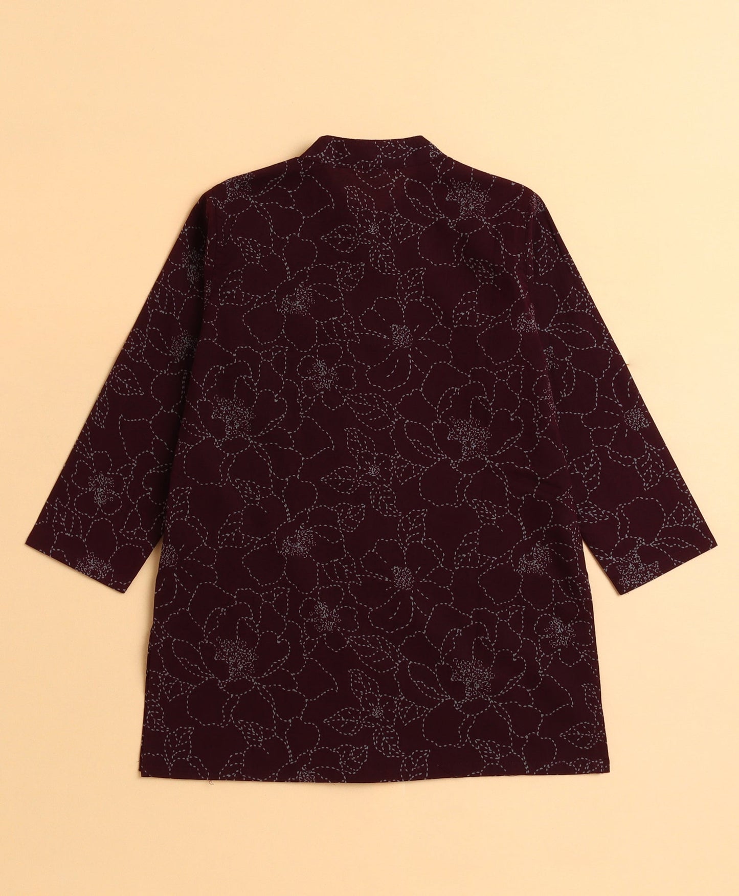 The Magic Wand Cotton Woven Full Sleeves Floral Printed Kurta and Pyjama Set- Wine