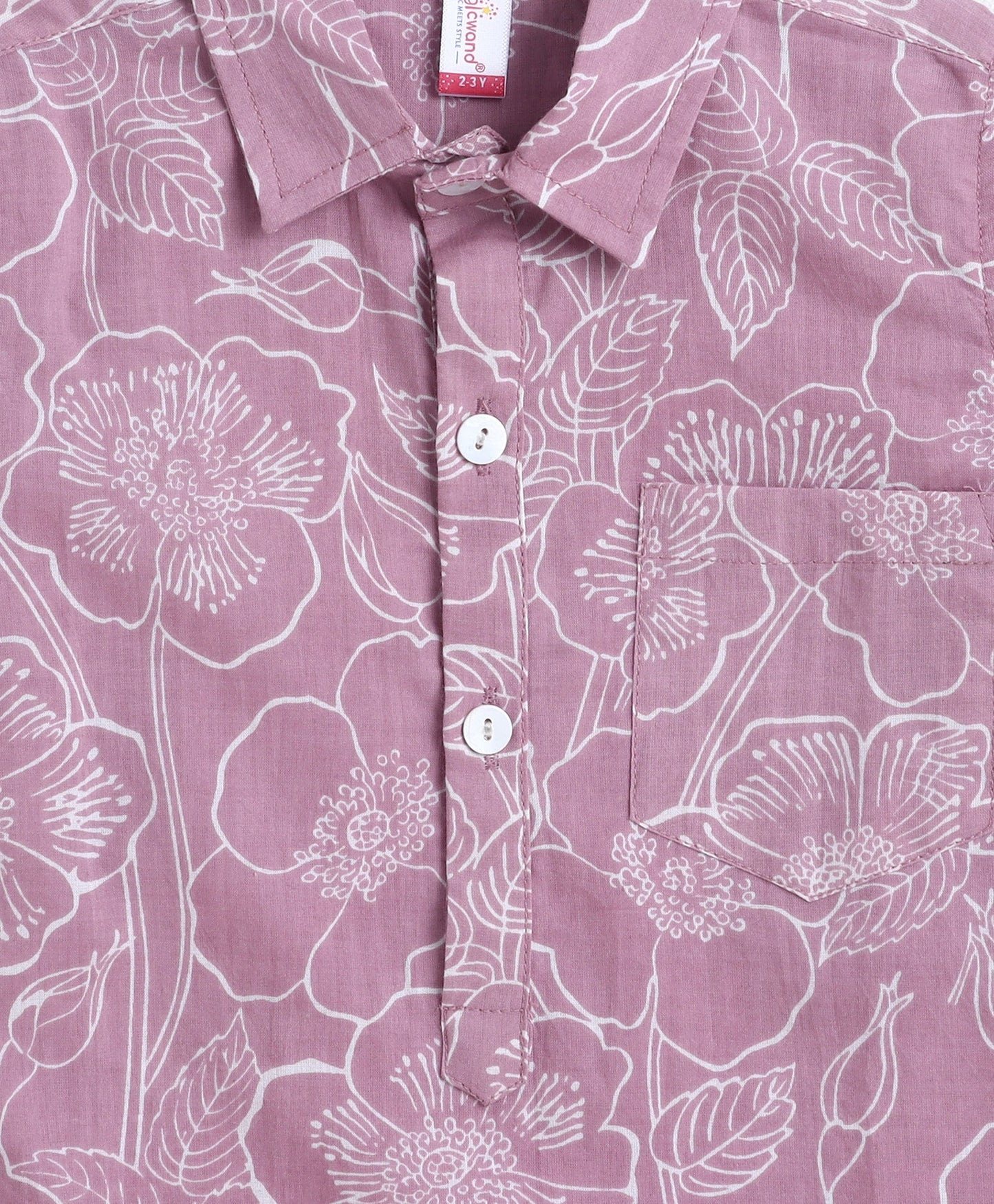 The Magic Wand Cotton Woven Full Sleeves Floral Prinetd Kurta with Pyjama Set- Pink