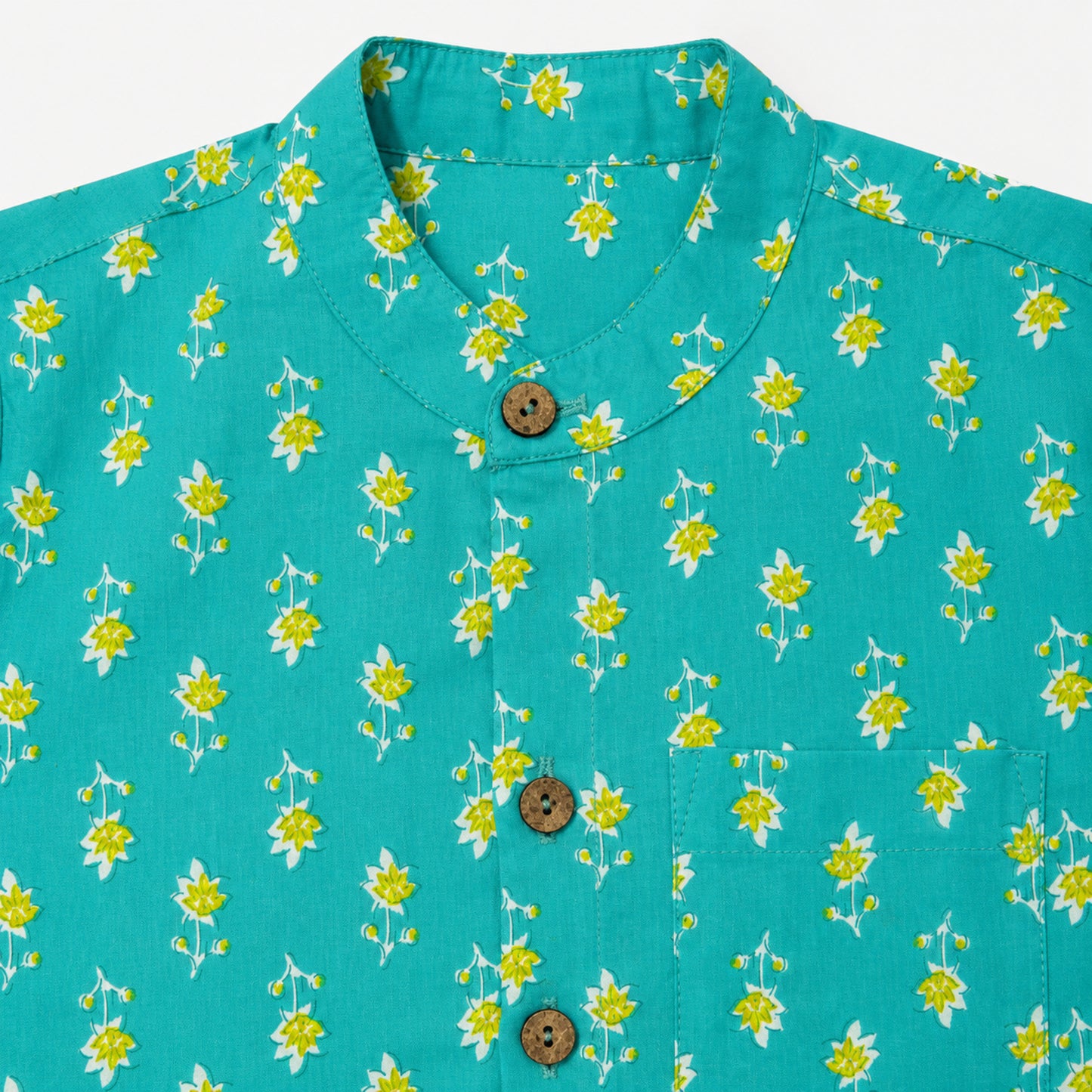 The Magic Wand Cotton Woven Half Sleeves Buti Printed Shirt - Turquoise