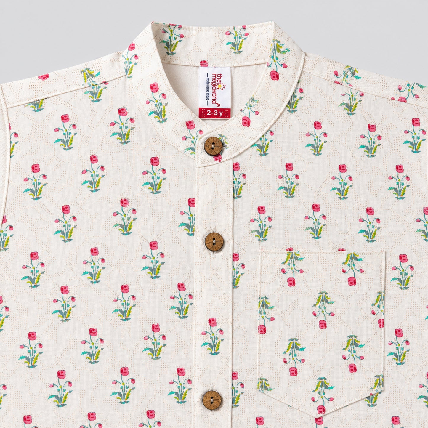 The Magic Wand Cotton Woven Half Sleeves Floral Buti Printed Shirt - Cream