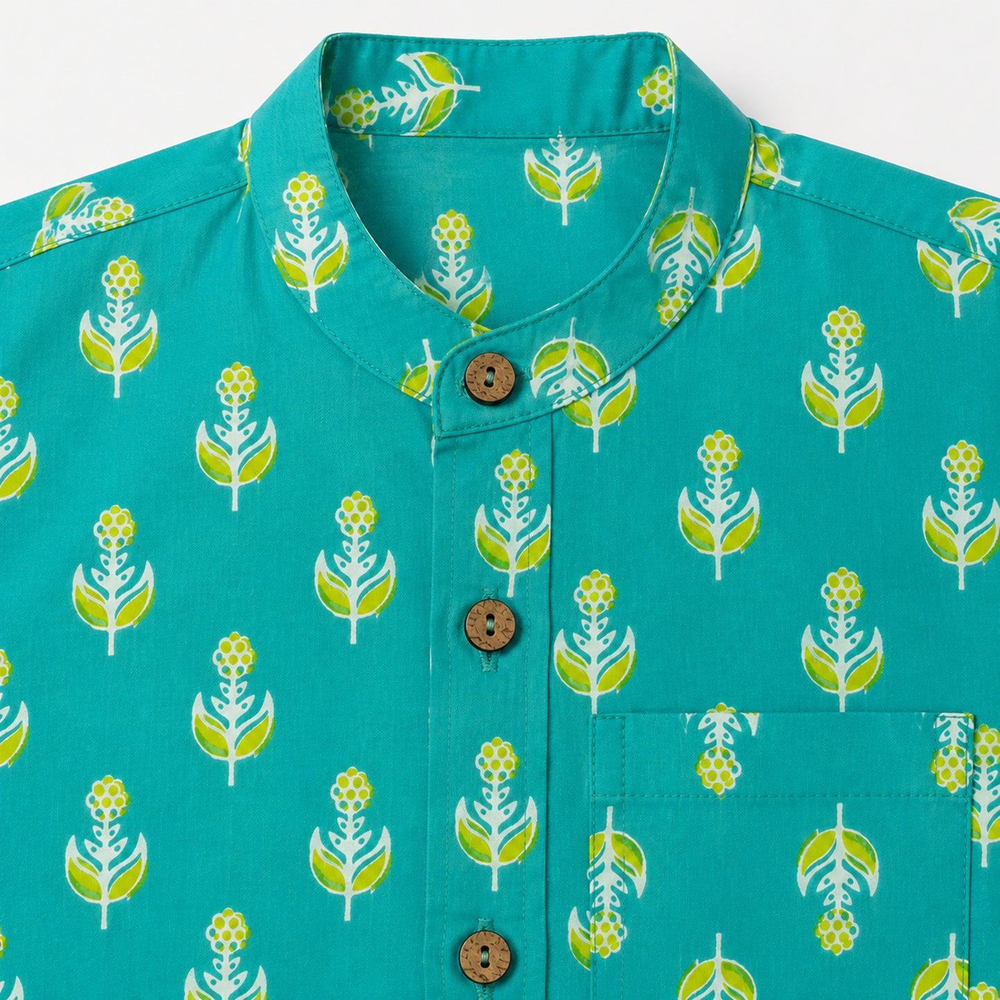 The Magic Wand Cotton Woven Half Sleeves Buta Printed Shirt - Turquoise