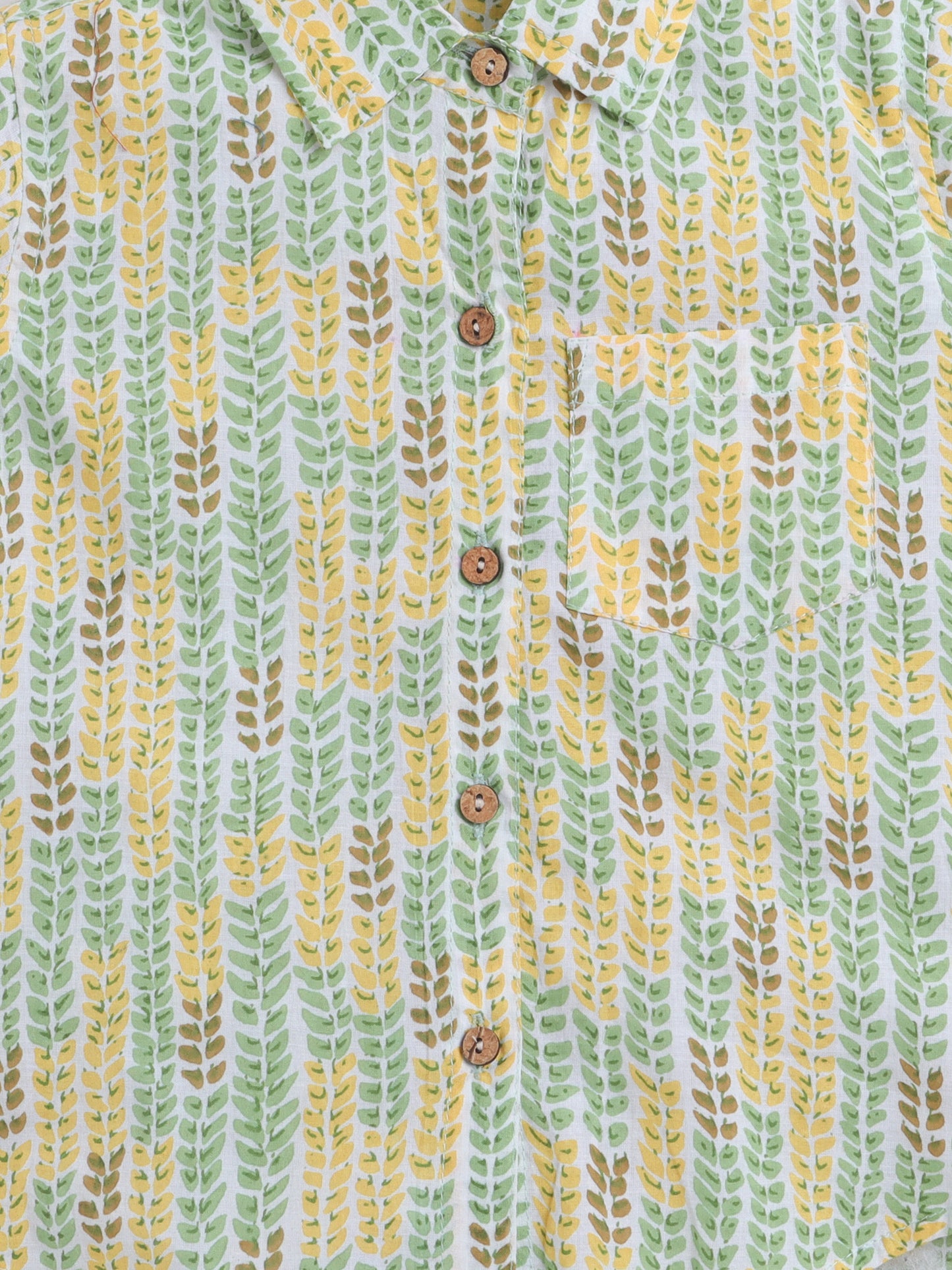 Short Sleeves Floral Printed Cotton Casual Shirt For Boys-Green