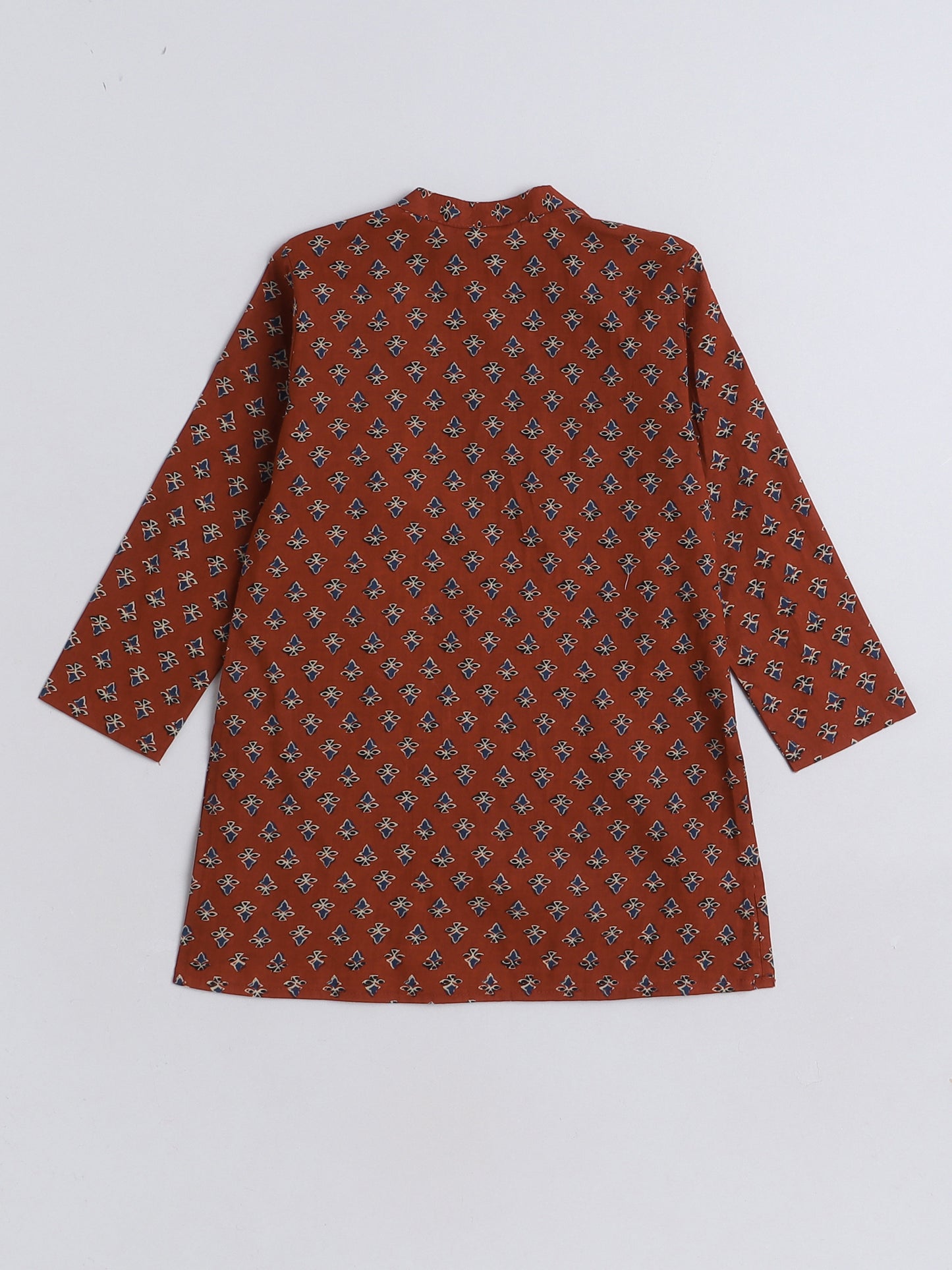 Floral Printed Mandarin Collar Full Sleeves Kurta and Pant Set For Boys-Maroon