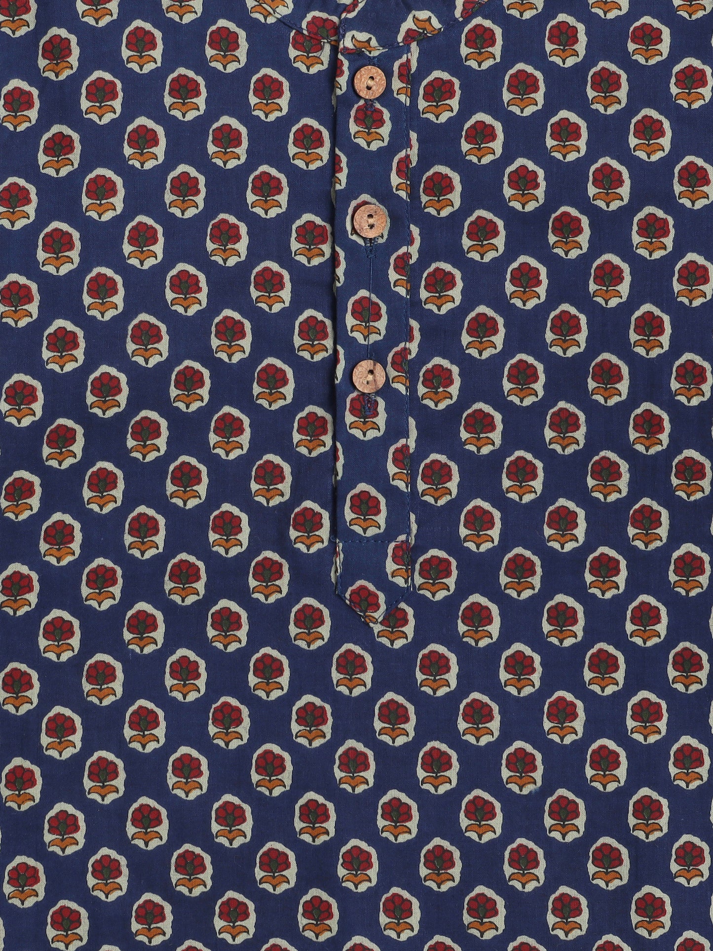 Floral Printed Mandarin Collar Full Sleeves Kurta and Pant Set For Boys-Blue
