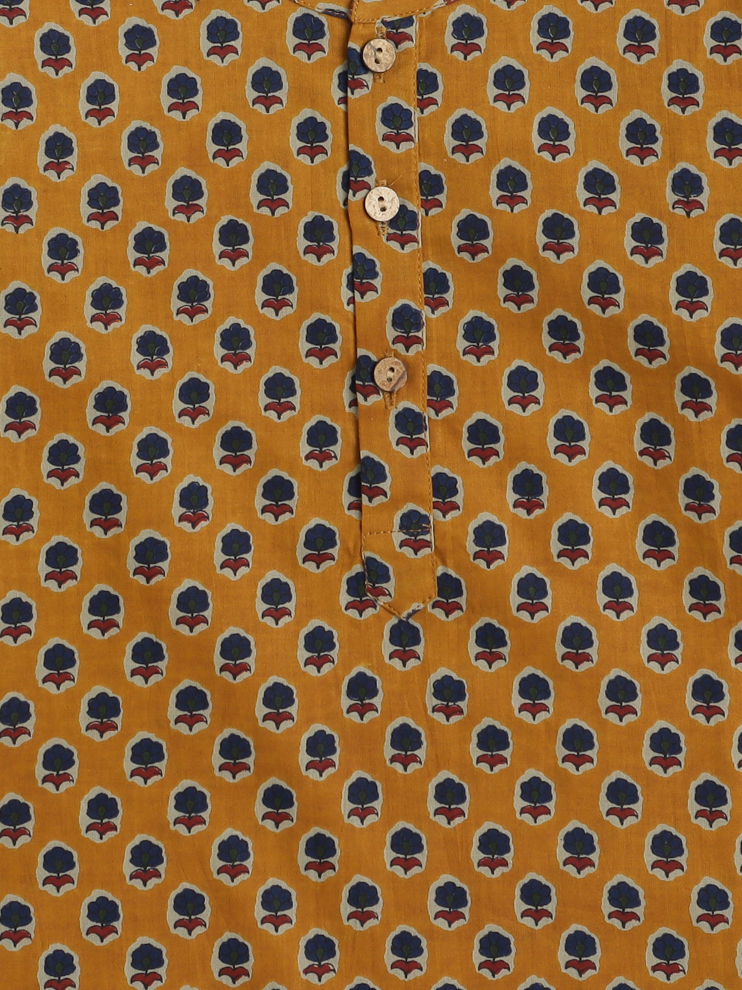 Floral Printed Mandarin Collar Full Sleeves Kurta and Pant Set For Boys-Mustard