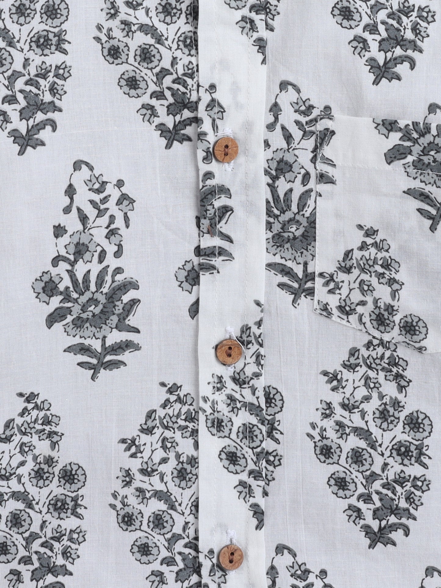 Full Sleeves Floral Printed Chinese Collar Casual Shirt For Boys-White