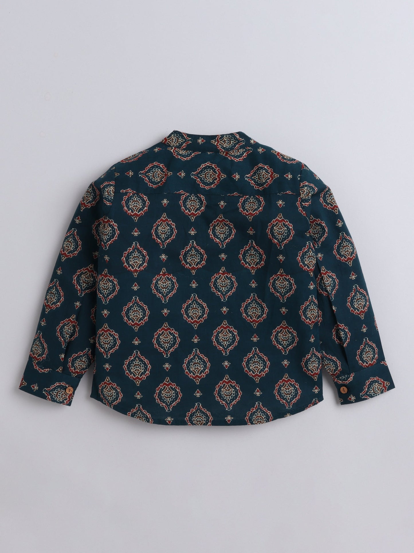 The Magic Wand Full Sleeves Floral Printed Chinese Collar Casual Shirt For Boys Teal