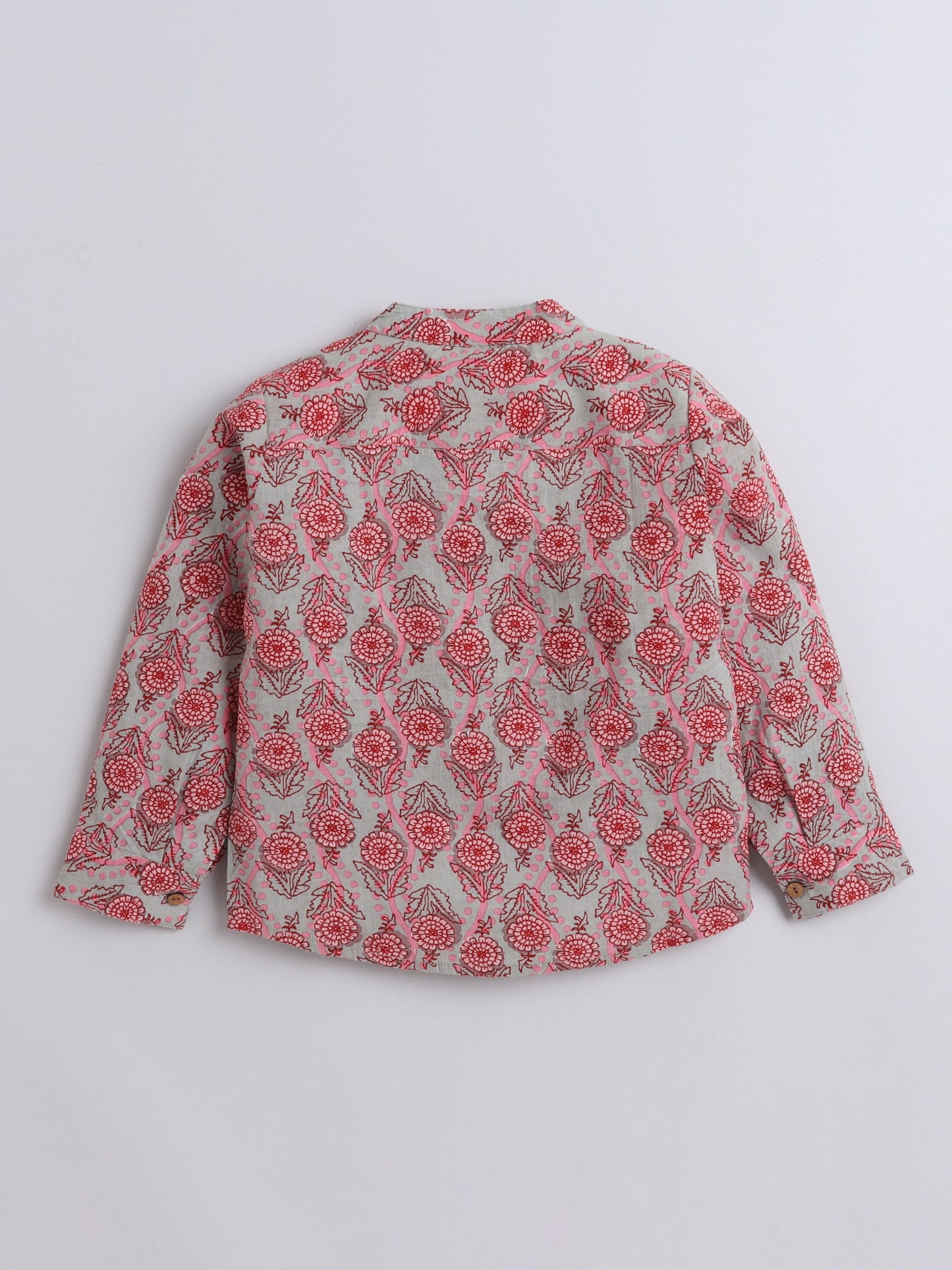 The Magic Wand Full Sleeves Floral Printed Chinese Collar Casual Shirt For Boys Grey