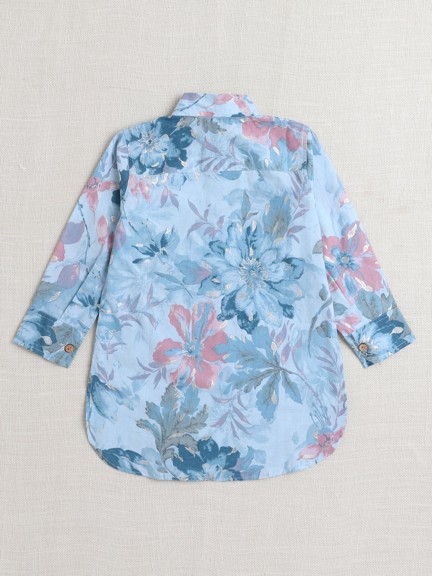 Full Sleeves Floral Printed Pathani Kurta and Pant For Boys-Blue