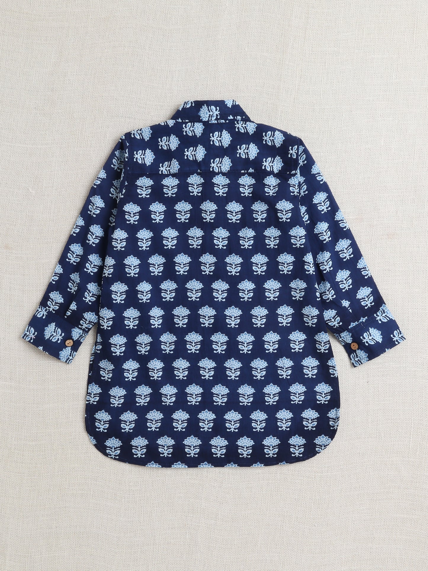 Full Sleeves Floral Printed Pathani Kurta and Pant For Boys-Navy Blue