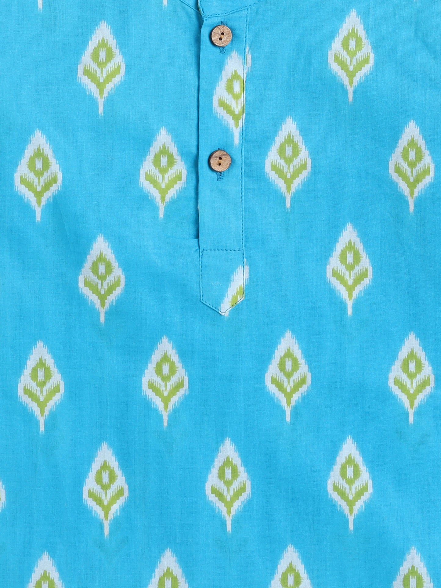 Full Sleeves Ikat Design Motif Printed Kurta With Pant For Boys-Blue