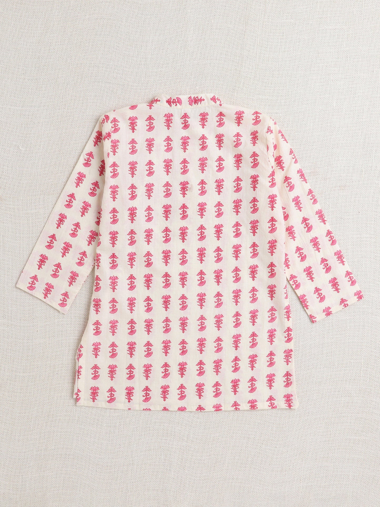 Full Sleeves Floral Printed Kurta With Pant For Boys-Off White