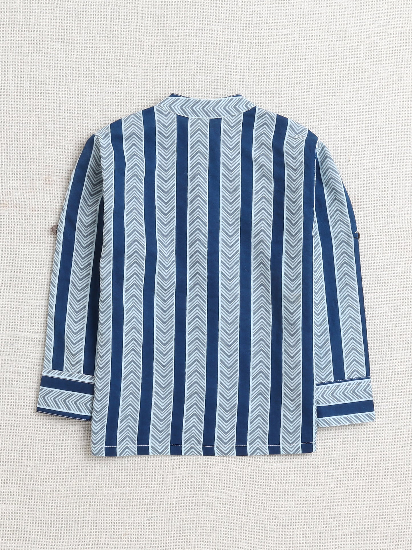 Full Sleeves Flower Printed Kurta-Navy Blue