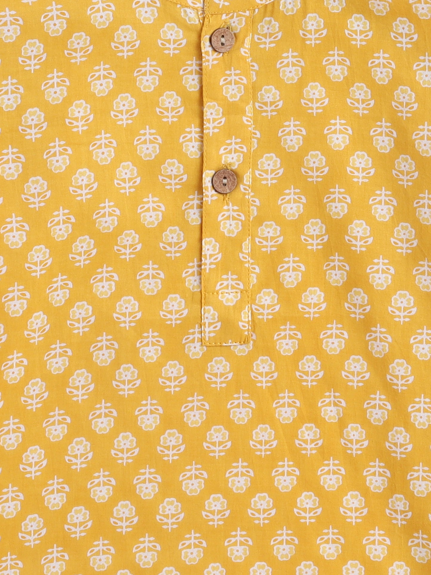 Full Sleeves Flower Printed Kurta-Mustard
