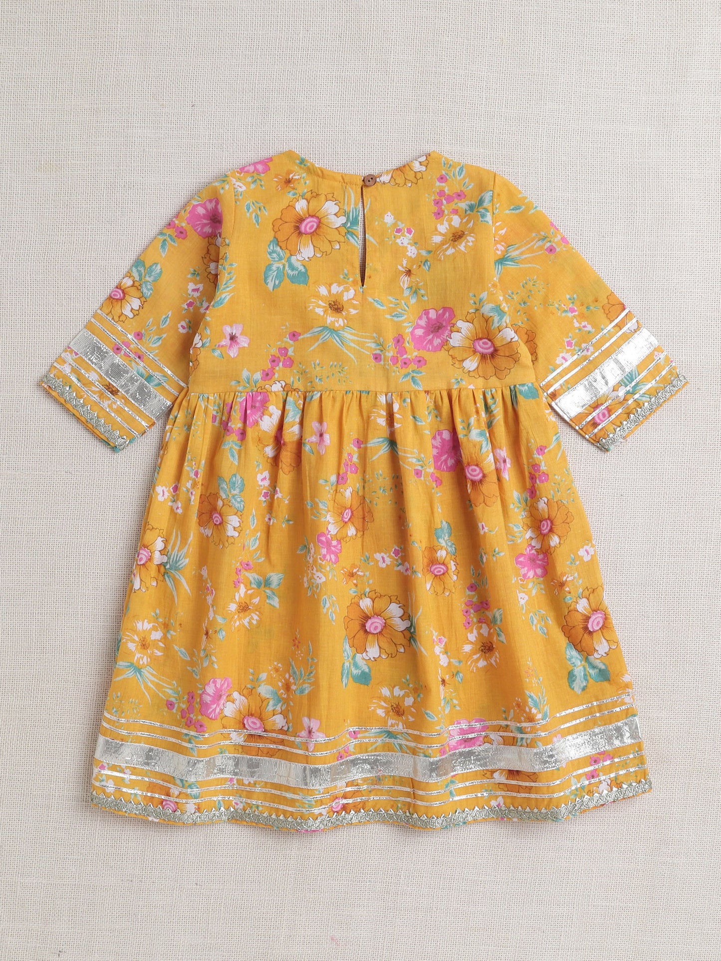 Three forth Sleeves Alia Cut Floral Printed Kurta Set- Mustard
