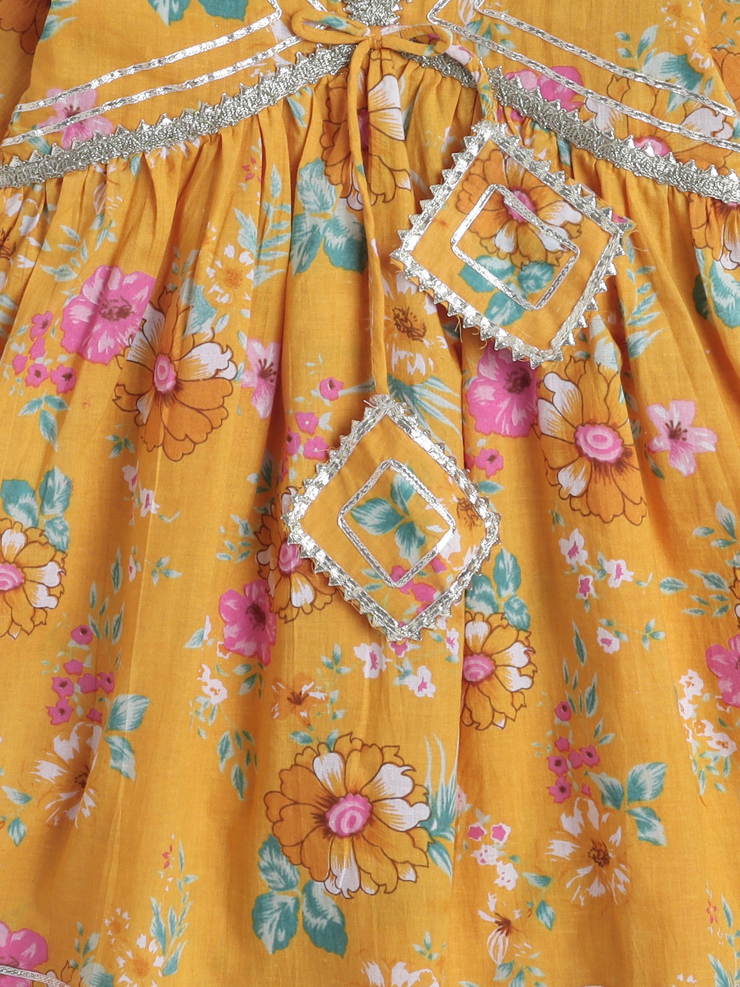 Three forth Sleeves Alia Cut Floral Printed Kurta Set- Mustard