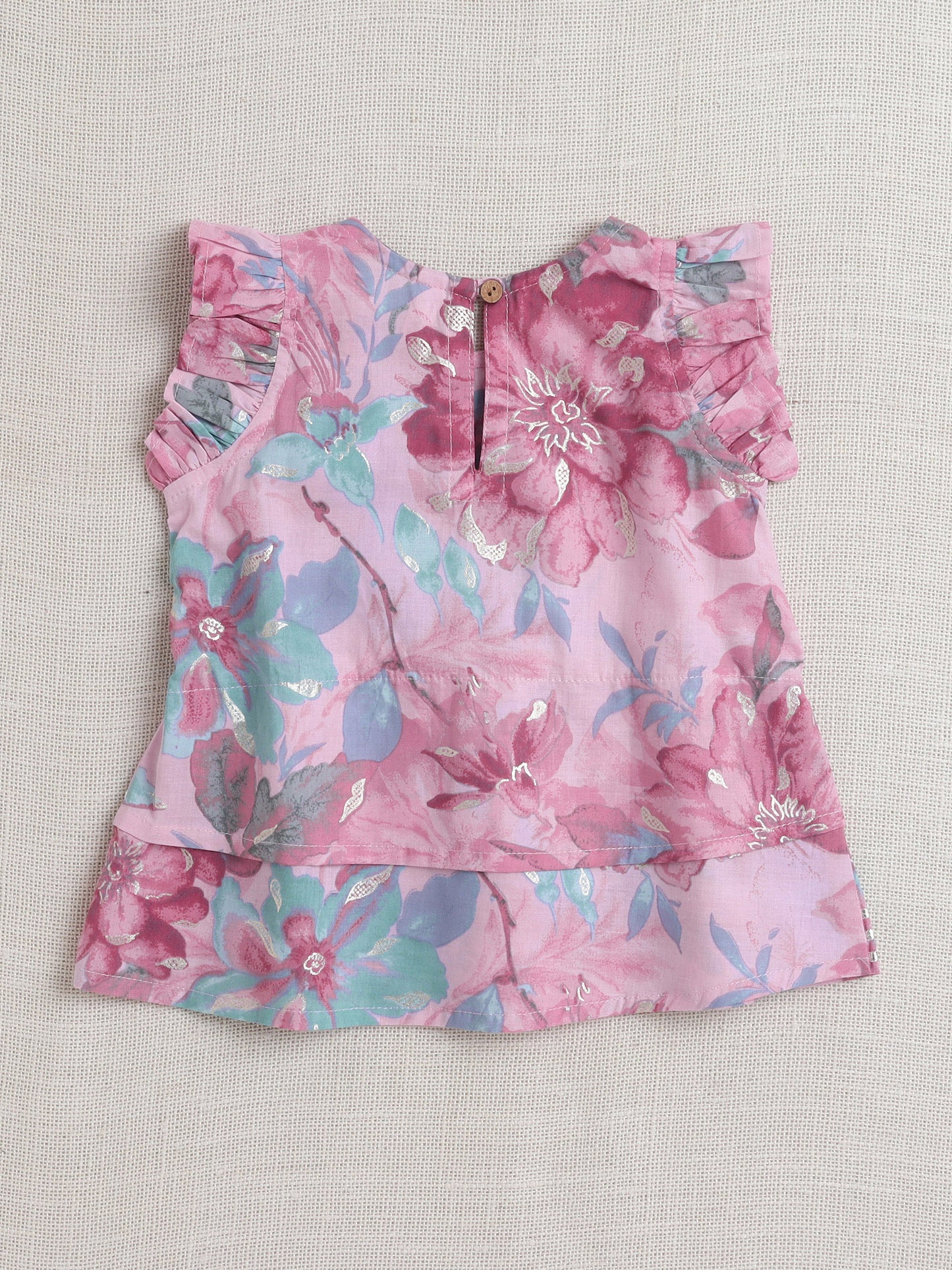 Sleeveless Floral Print Coordinating Top and Pant Set- Onion Pink