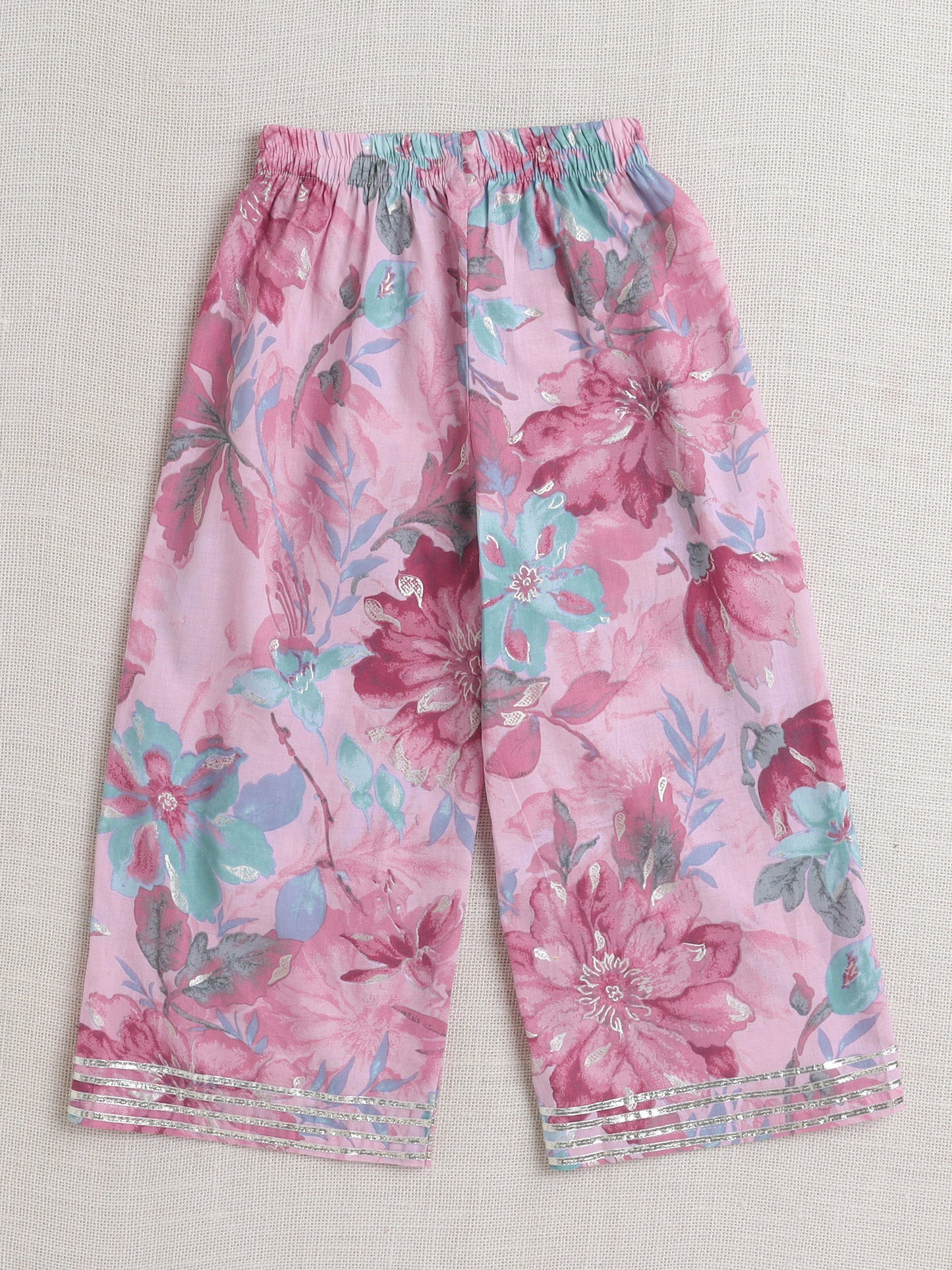 Sleeveless Floral Print Coordinating Top and Pant Set- Onion Pink