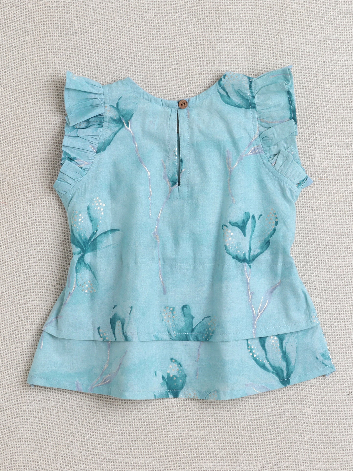 Sleeveless Floral Print Coordinating Top and Pant Set- Blue