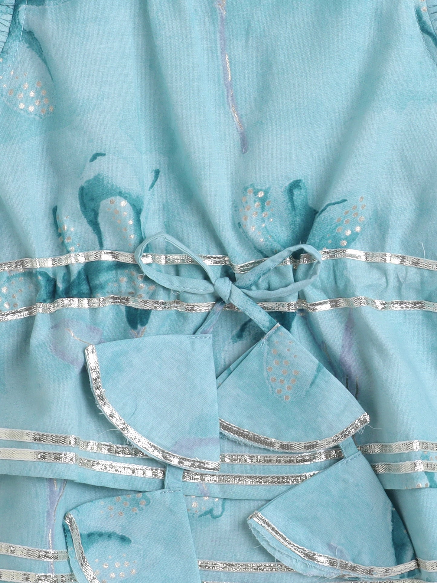 Sleeveless Floral Print Coordinating Top and Pant Set- Blue