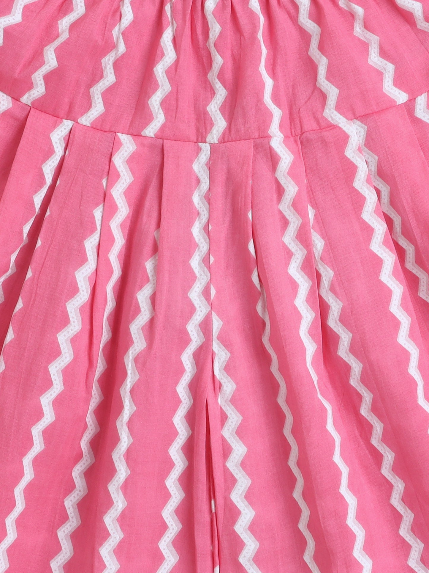 Sleeveless Floral Print Kurta with Slit Opening and Stripe Dhoti Set- Pink