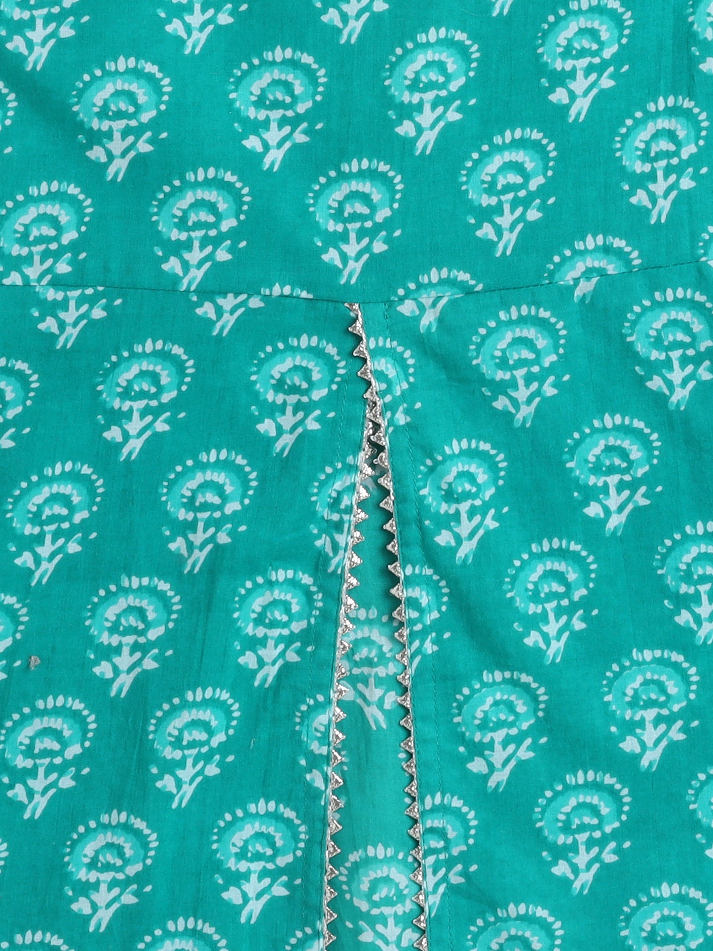 Sleeveless Floral Print Kurta with Slit Opening and Stripe Dhoti Set- Green