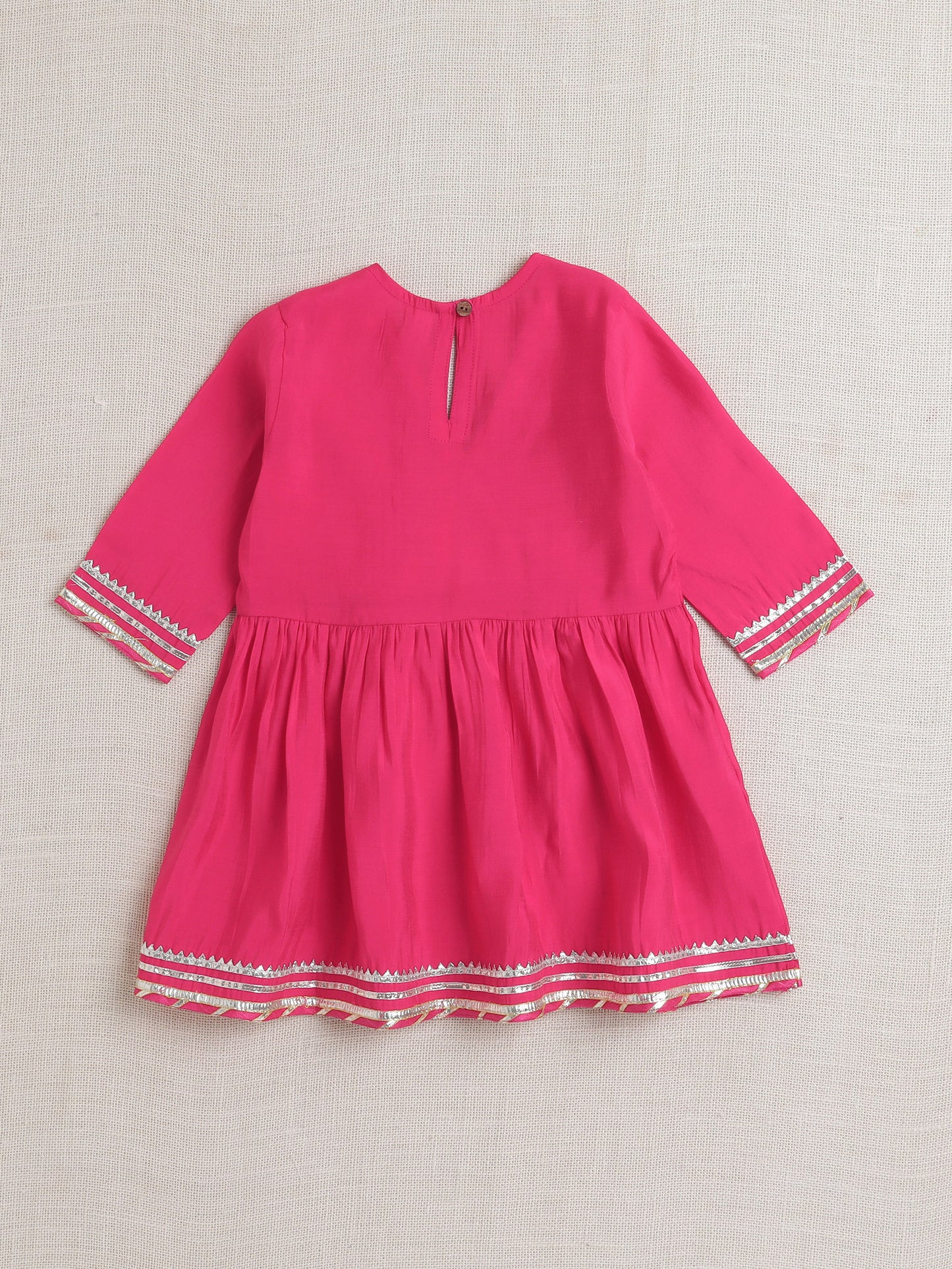 Three Forth Sleeves Angharakha Kurta Set- Fushcia