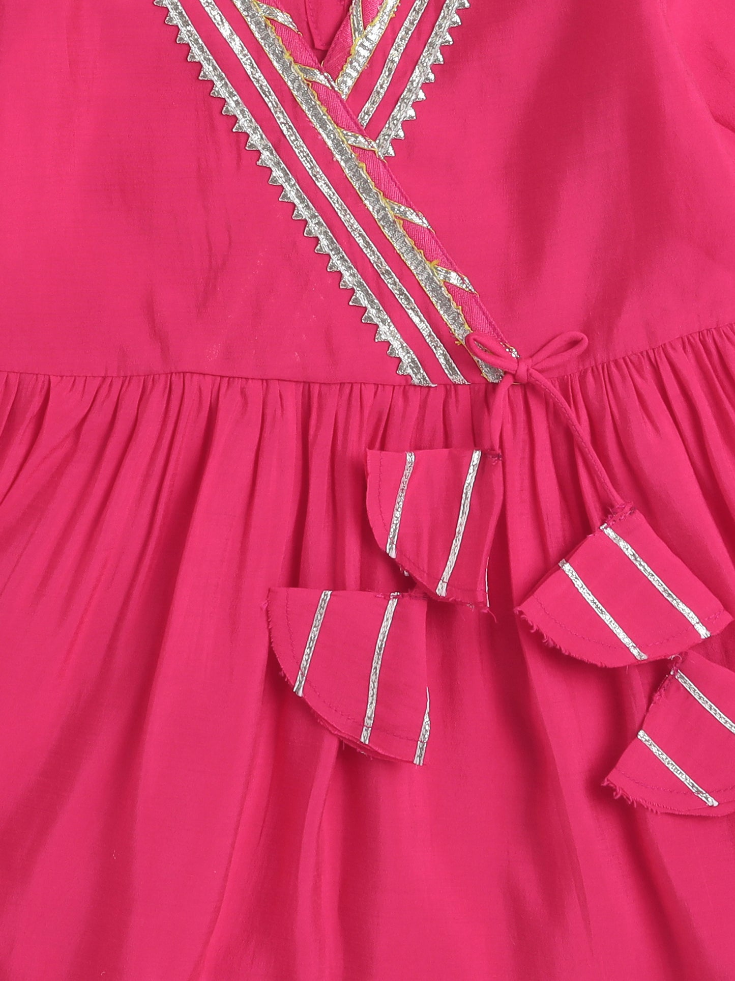 Three Forth Sleeves Angharakha Kurta Set- Fushcia