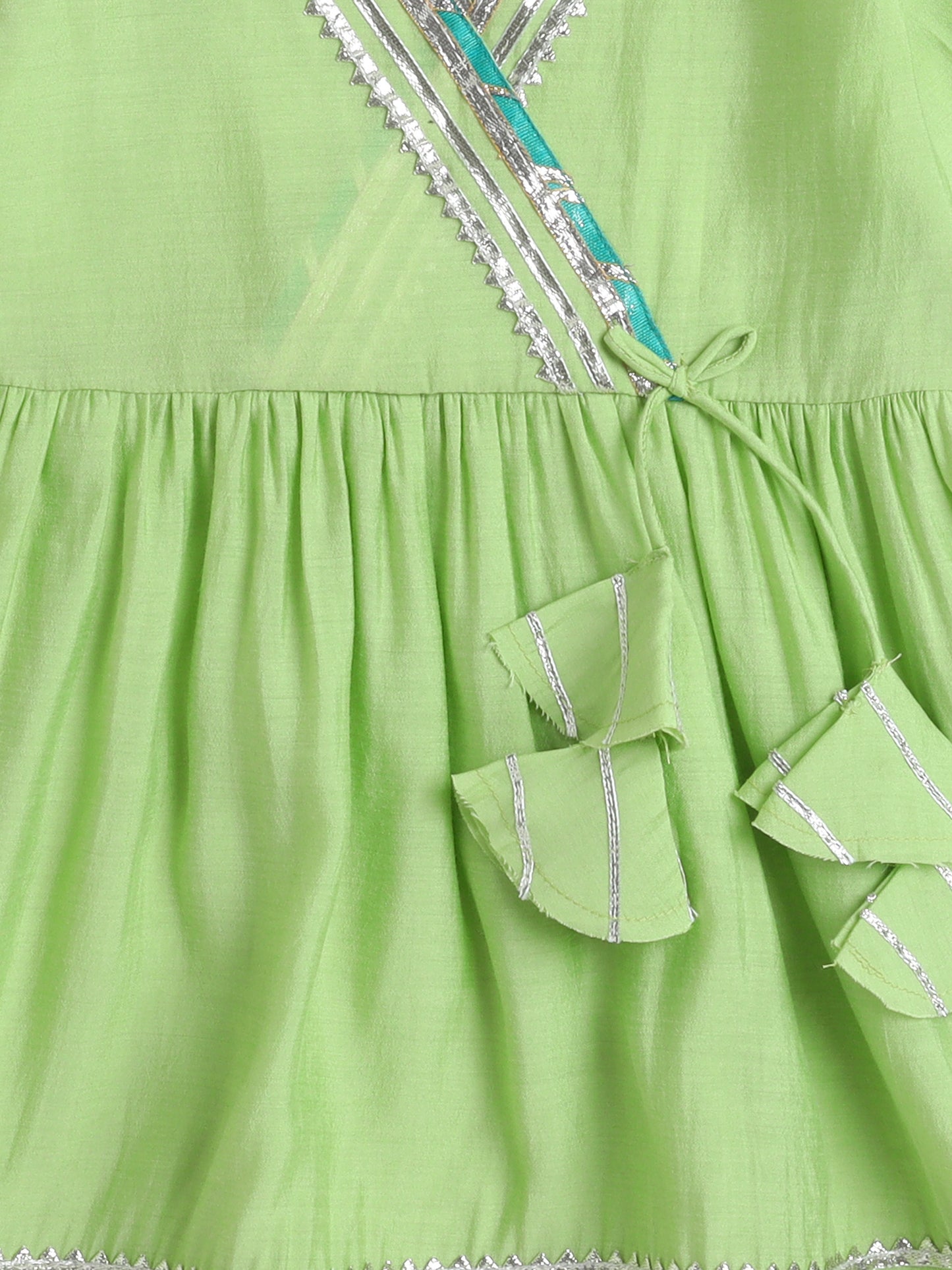 Three Forth Sleeves Angharakha Kurta Set- Green
