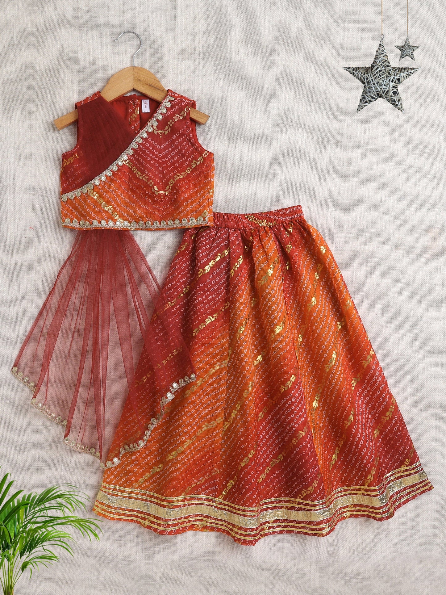 The Magic Wand Sleeveless Embellished Kota Doria Lehenga Choli Set with Attached Dupatta Maroon
