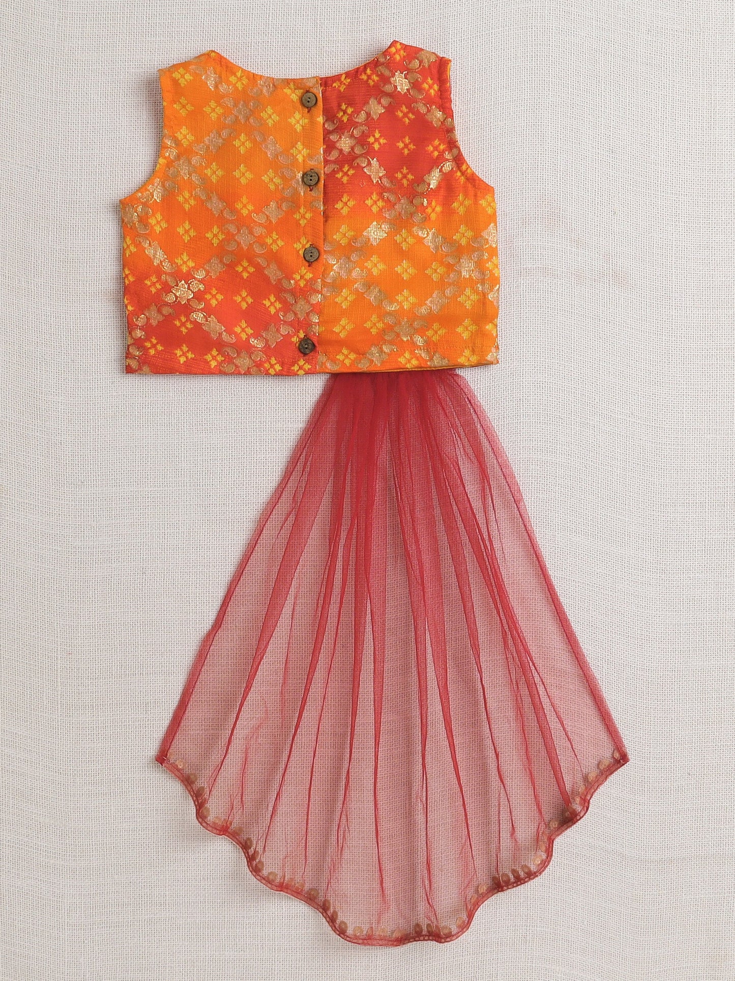 The Magic Wand Sleeveless Embellished Kota Doria Lehenga Choli Set with Attached Dupatta Red