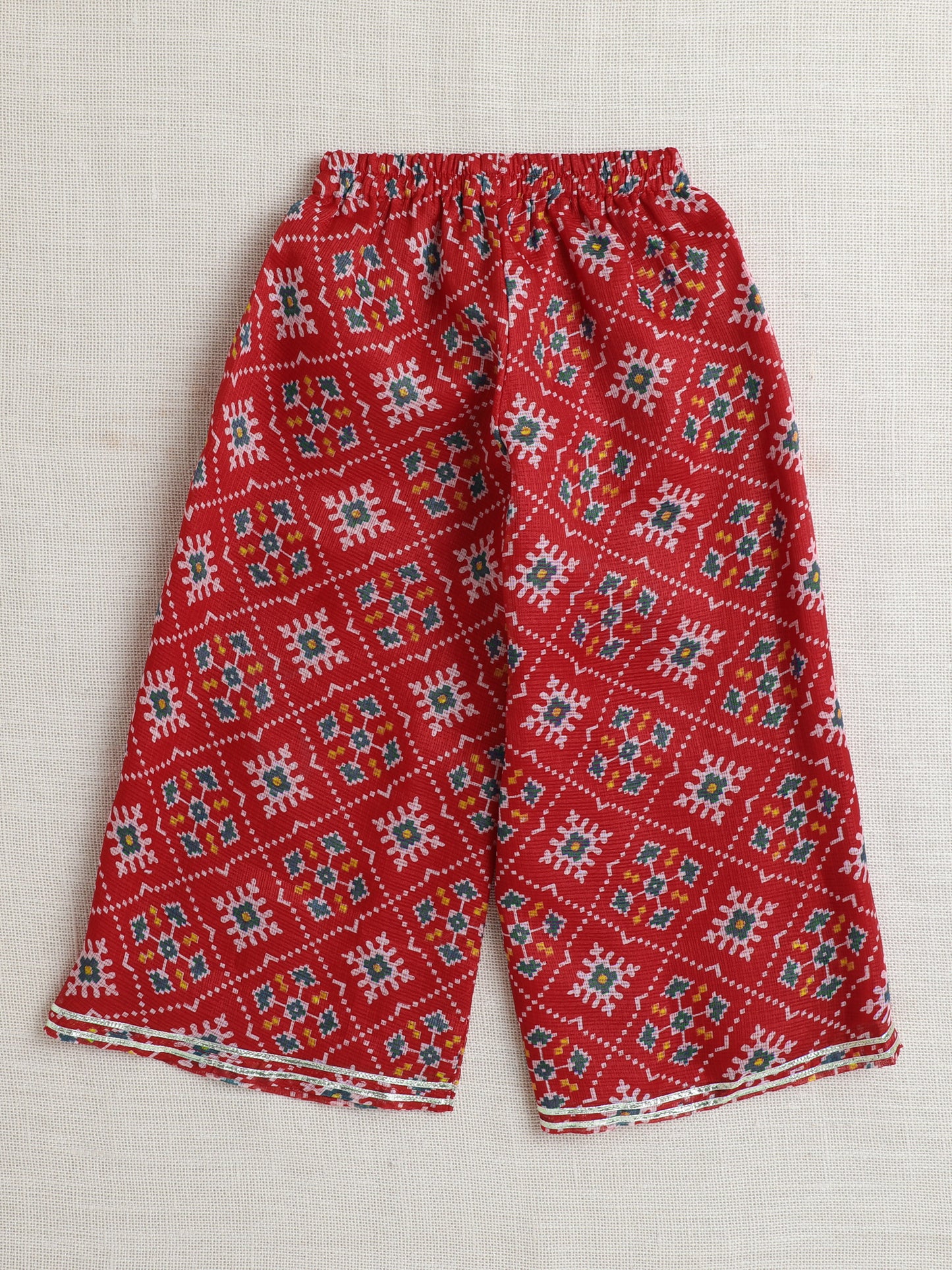 Sleeveless Kota Doria All over Print Top and Pant Set- Red