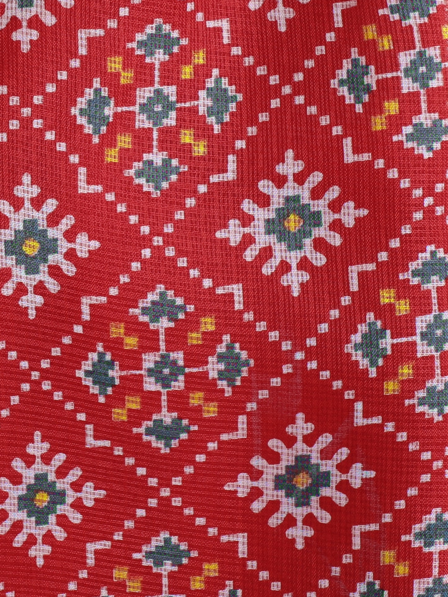 Sleeveless Kota Doria All over Print Top and Pant Set- Red