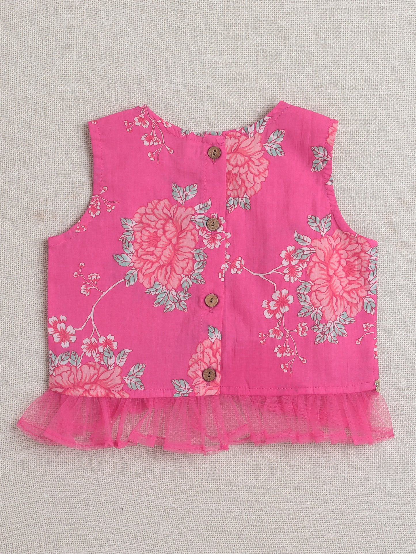 The Magic Wand Sleeveless Floral Print With Lace Lehenga Choli Set Pink