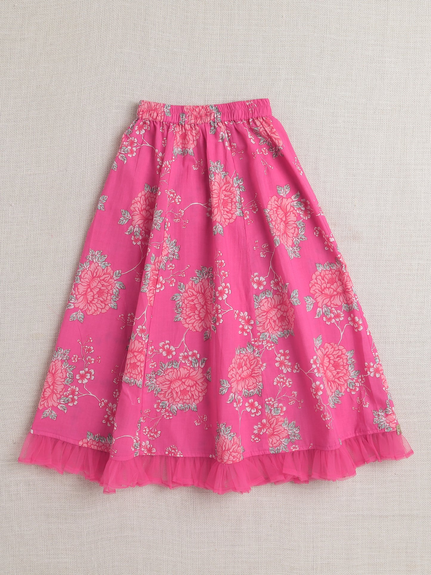 The Magic Wand Sleeveless Floral Print With Lace Lehenga Choli Set Pink