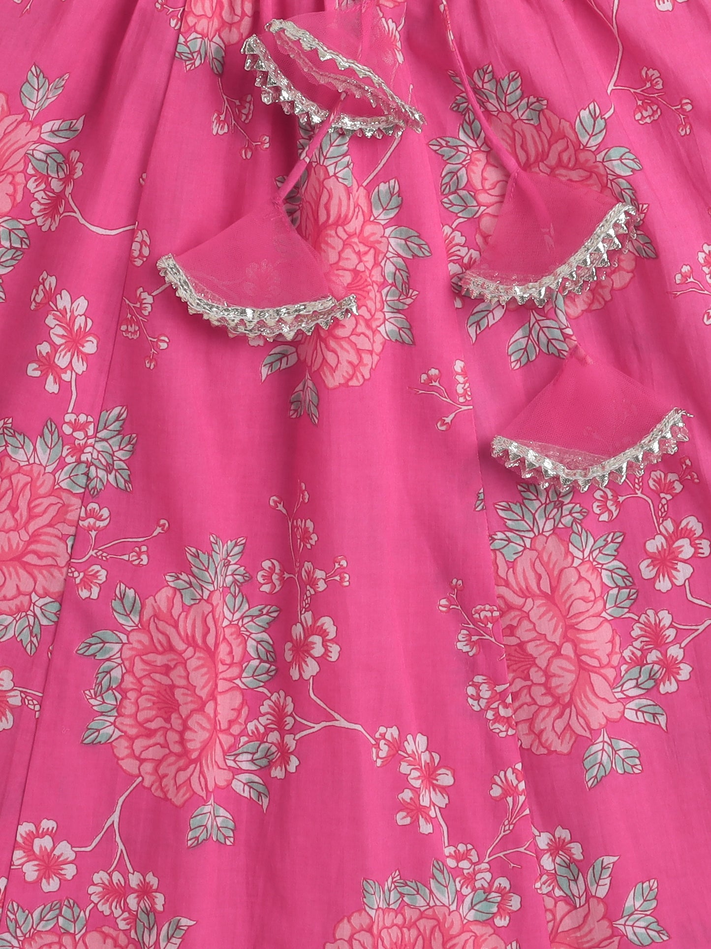 The Magic Wand Sleeveless Floral Print With Lace Lehenga Choli Set Pink