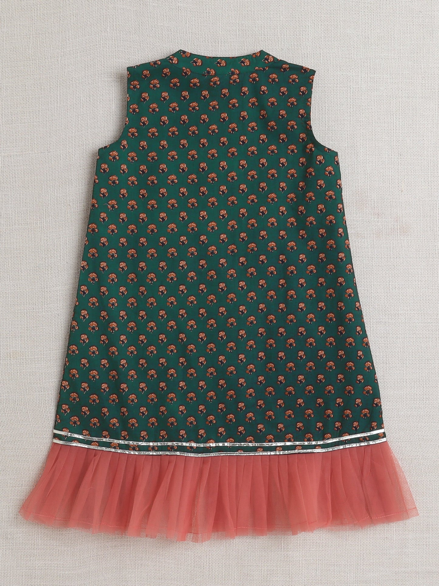 Sleeveless Floral Motif Printed Kurta With Salwar Set - Olive Green