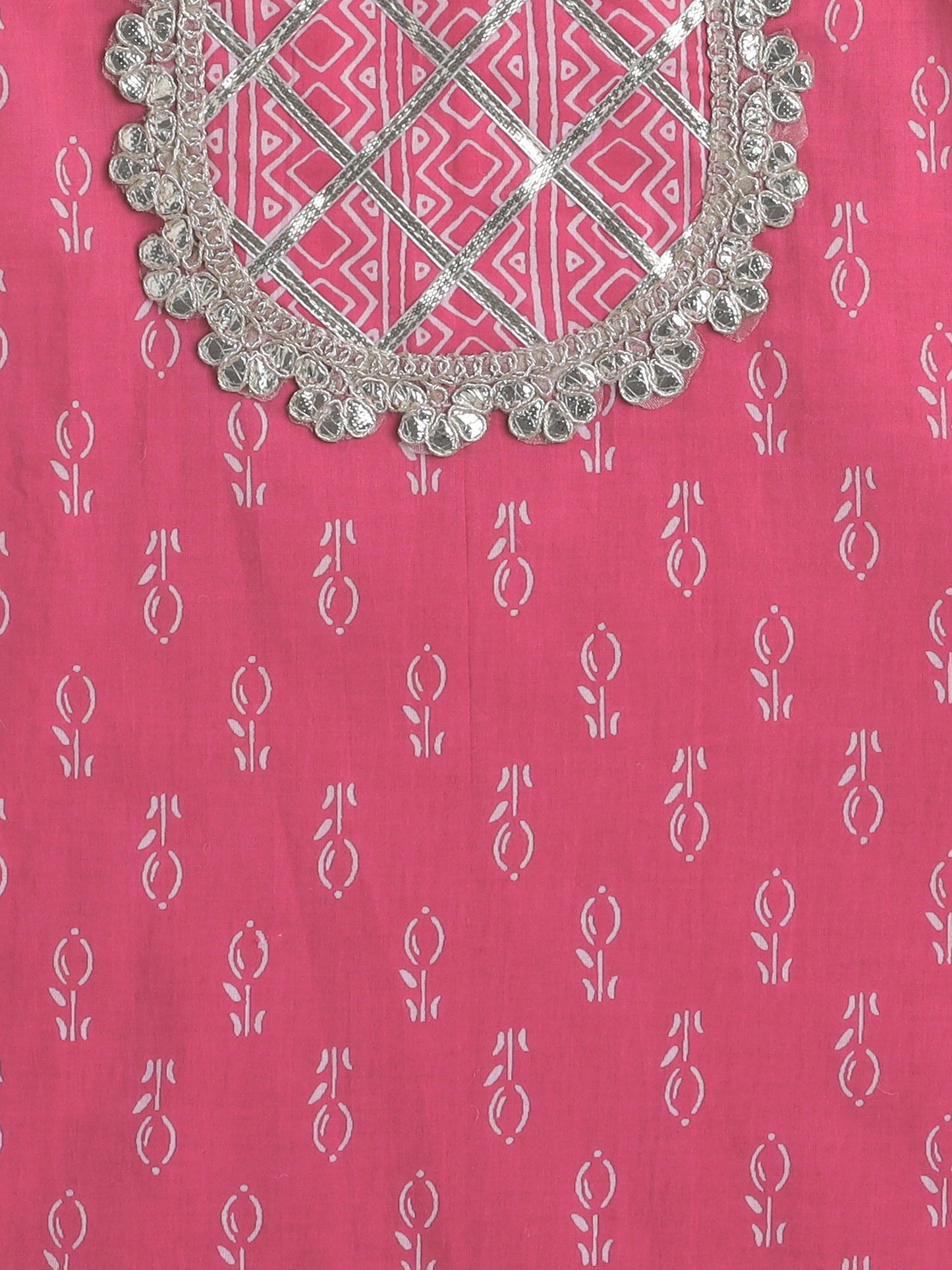 Sleeveless Emebellished Kurta with Lace and Sharara Set- Fuchsia