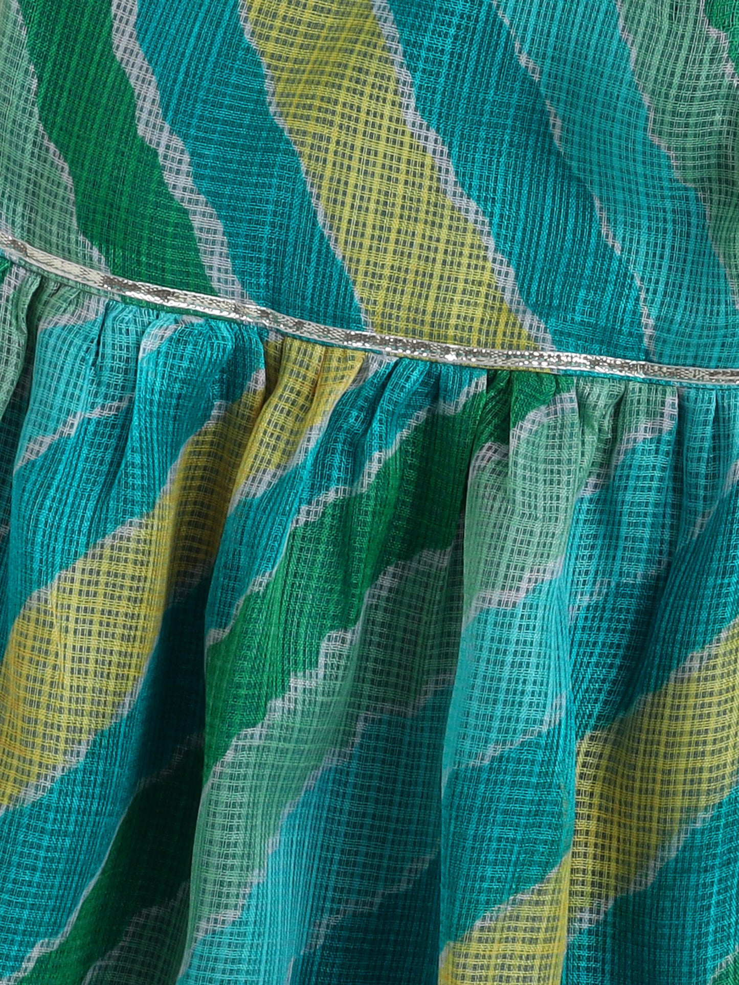 Sleeveless Stripe Print Kurta Sharara Set- Green