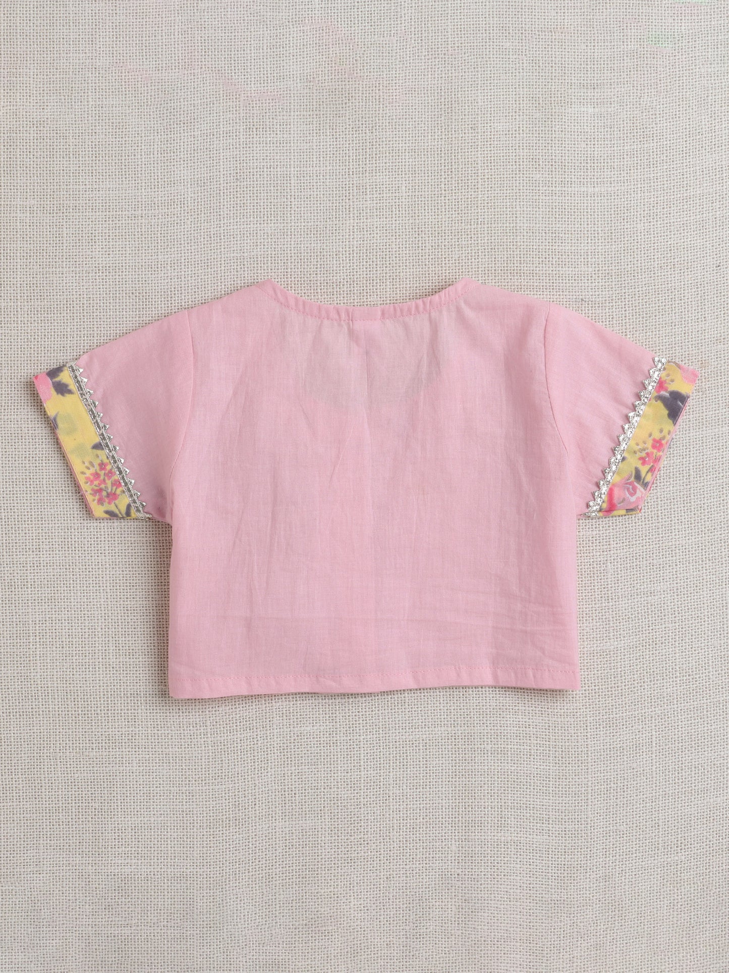 Short Sleeves Floral Print Lehnega Choli Set- Pink