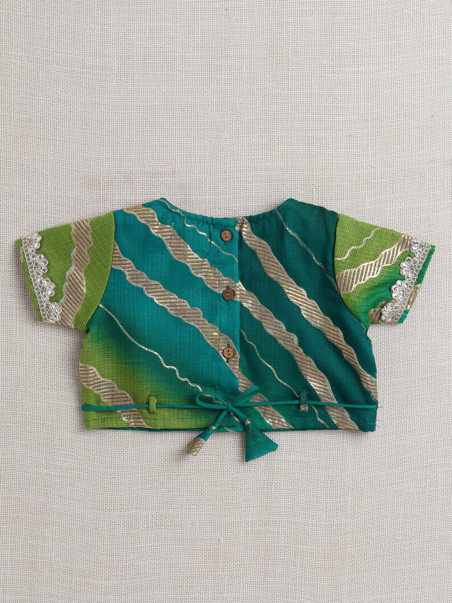 Short Sleeves Embellished All Over Print Lehenga Choli Set- Green