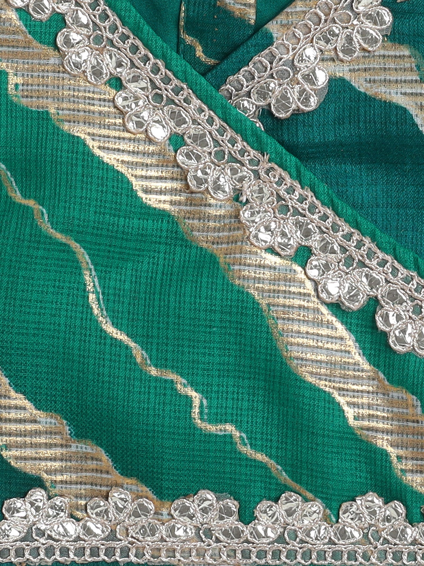 Short Sleeves Embellished All Over Print Lehenga Choli Set- Green
