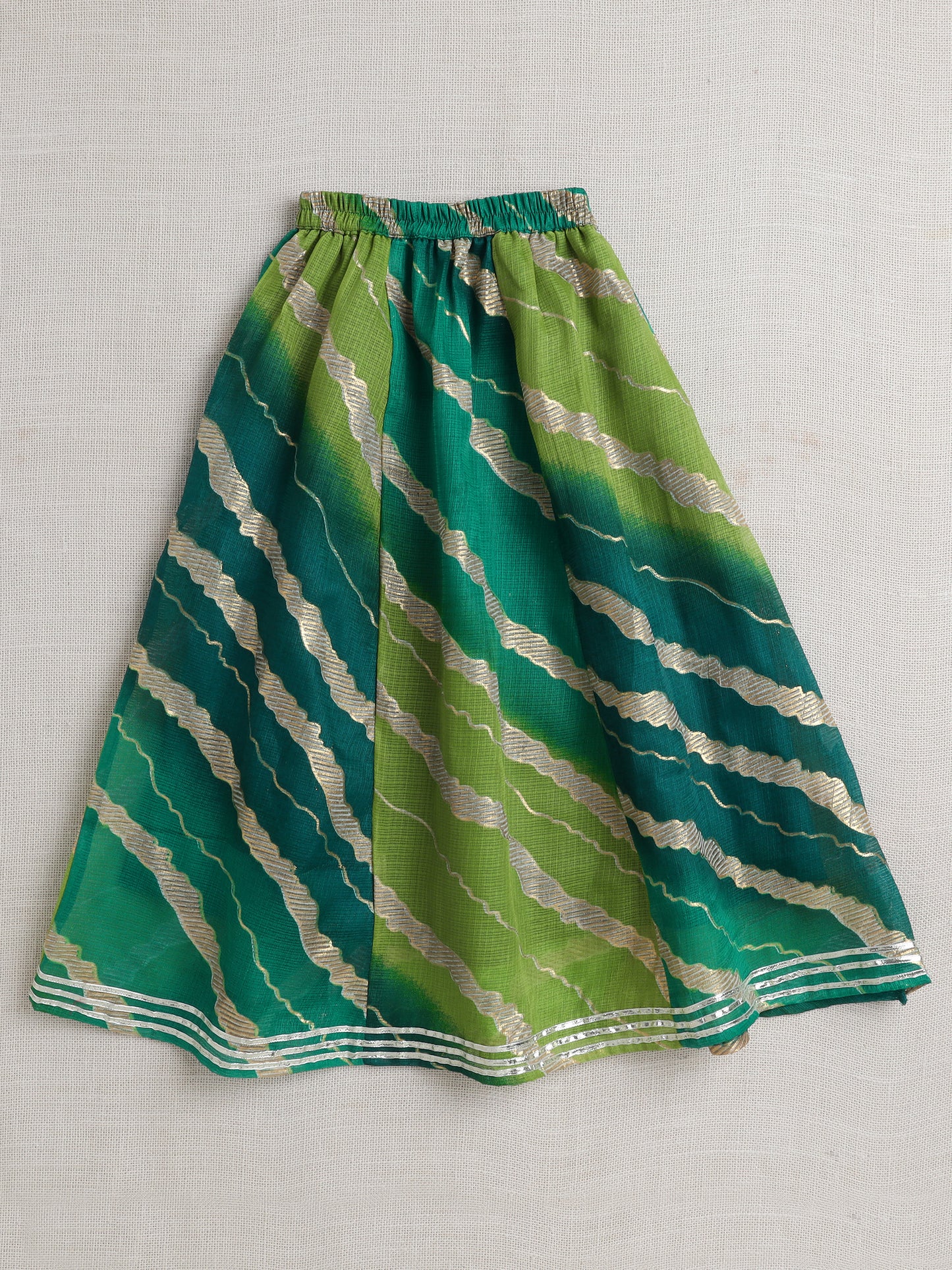 Short Sleeves Embellished All Over Print Lehenga Choli Set- Green